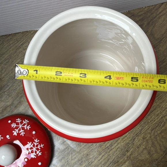Hallmark Snowman Holiday Snowflake Red Ceramic Christmas Cookie Jar - Picture 11 of 13